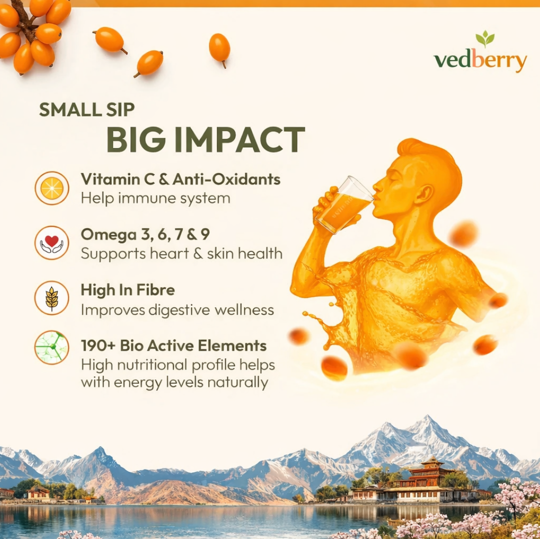 Vedberry Sea Buckthorn Juice (Pulp) Natural Vitamin C | Immunity & Skin Glow